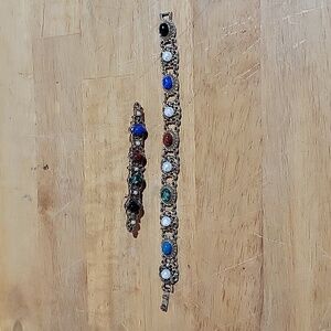 Multi color Stone Gold Necklace & Brooch